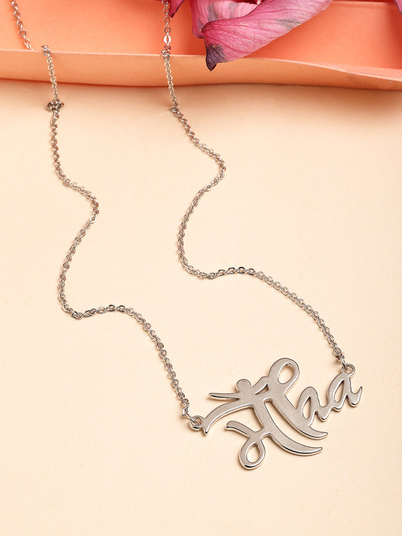 Rhodium Plated with Thin Chain "Maa" Word Design Stainless Steel Pendant Set