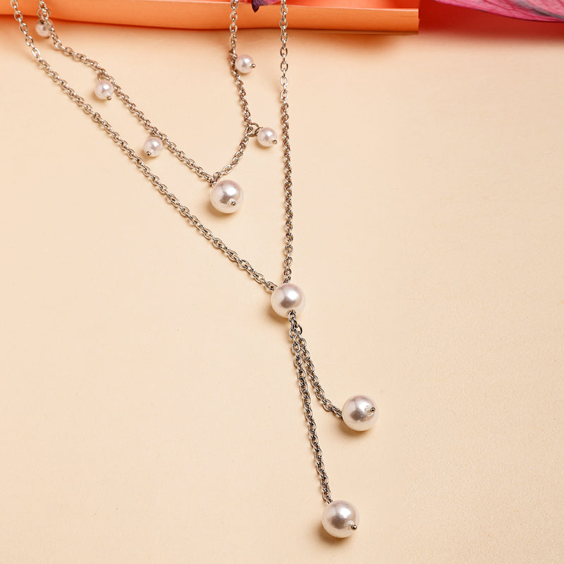 Oxidized Pearl 2 Layered Necklace Set