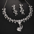Rhodium Plated & Floral Vine Cascade with White American Diamond  Stone Studded Jewellery set