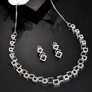 Rhodium Plated Silver Toned Geometric Design American Diamond Stone Studded Jewellery Set