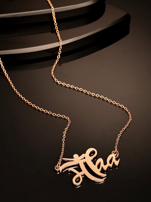 Rose Gold Plated with Thin Chain "Maa" Word Design Stainless Steel Pendant Set