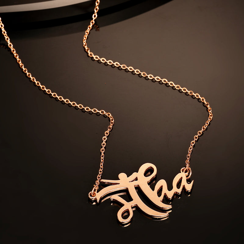 Rose Gold Plated with Thin Chain "Maa" Word Design Stainless Steel Pendant Set