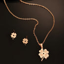 Rose Gold Plated with Clover Leaf Shaped Design Stainless Steel Pendent Set