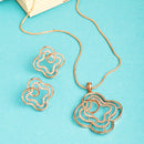 Rose Gold Plated with White American Diamond Studded Pendent Set