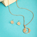 Rose Gold Plated with Circular & Floral design Stainless Steel Pendent Set