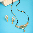 Tradiitional Gold Plated Black Bead Mangalsutra With Earrings
