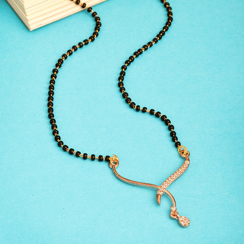 Rose Gold Plated with White American Diamonds Studded Mangal Sutra