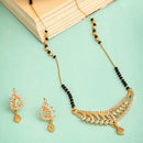 Tradiitional Gold Plated Black Bead Emblished Mangalsutra With Earrings
