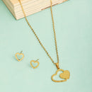Gold Plated with Thin Chain & Dual Heart Design Stainless Steel Pendent Set