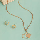 Rose Gold Plated with Dual Heart Shaped Design Stainless Steel Pendent Set