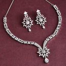 Rhodium Plated Silver Toned White American Diamond Studded Jewellery Set