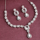 Rhodium Plated Silver Toned Dazzling Drop American Diamond Studded Jewellery Set