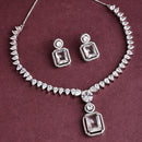 Rhodium Plated Silver Toned Crystal White American Diamond Studded Necklace Set