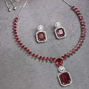 Rhodium Plated Silver Toned Ruby Red American Diamond Studded Jewellery Set