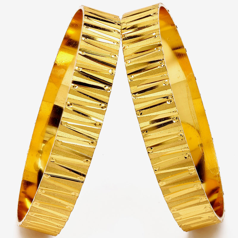 Gold Plated Set Of 2 Traditional Classic Textured Bangle Set
