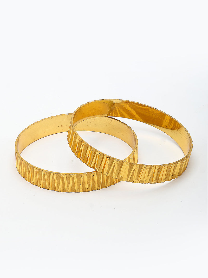 Gold Plated Set Of 2 Traditional Classic Textured Bangle Set