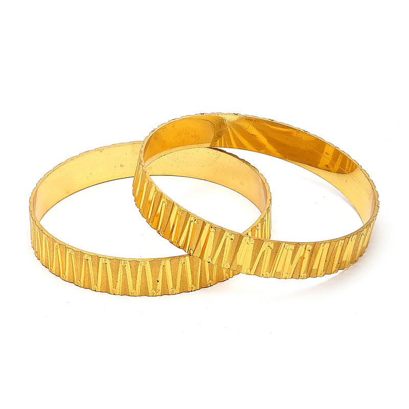 Gold Plated Set Of 2 Traditional Classic Textured Bangle Set