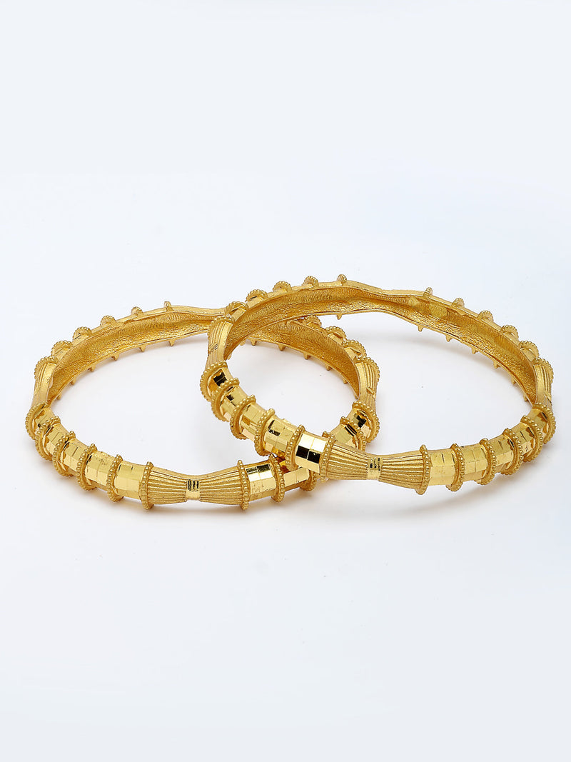 Gold Plated Set Of 2 Traditional Classic Textured Designer Bangle Set