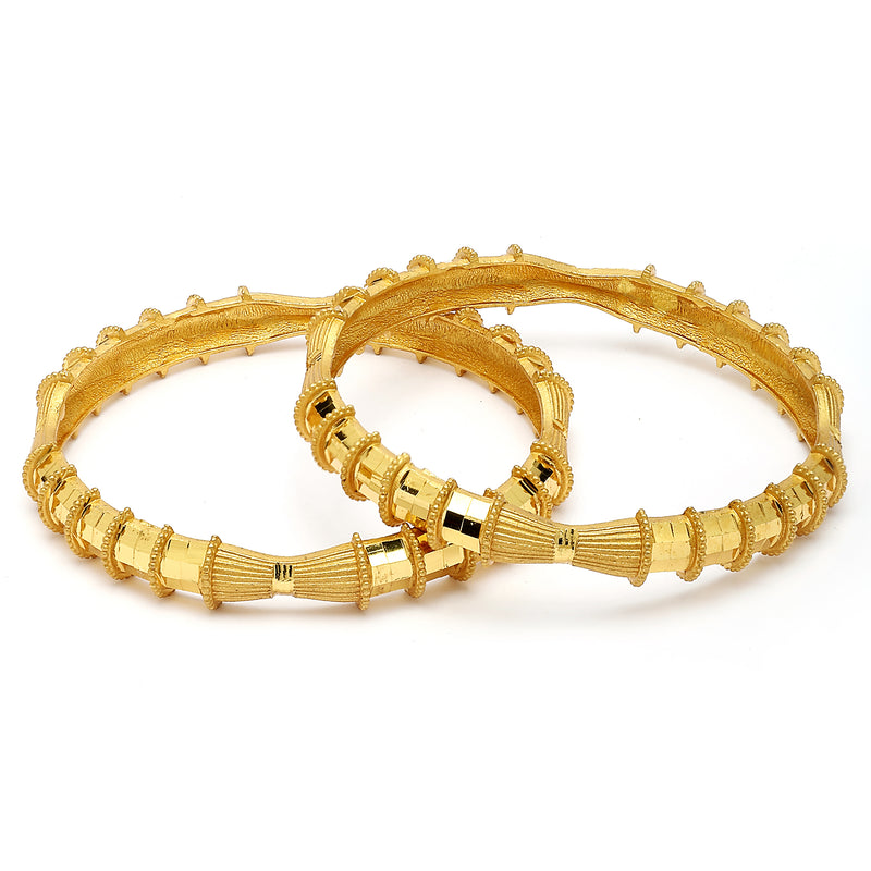Gold Plated Set Of 2 Traditional Classic Textured Designer Bangle Set