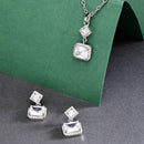 Rhodium Plated with White Rectangular American Diamond Studded Pendent Set