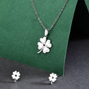 Rhodium Plated with Clover Leaf Shaped Design Stainless Steel Pendent Set