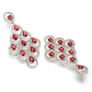 Rhodium Plated Chandelier Red American Diamond Contemporary Long Drop Earrings