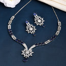 Rhodium Plated Silver Toned  Blue American Diamond Studded Jewellery Set