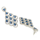 Rhodium Plated Chandelier Blue American Diamond Contemporary Long Drop Earrings