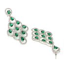 Rhodium Plated Chandelier Green American Diamond Contemporary Long Drop Earrings