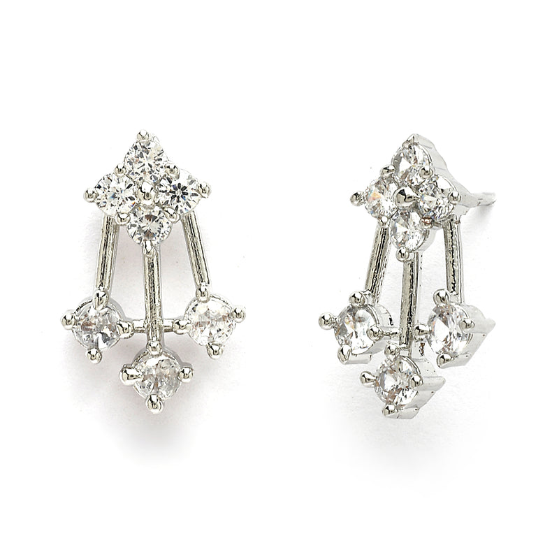 Rhodium Plated Unique Design white American Diamond Stones Studded Jewellery Set