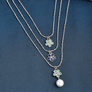 Oxidized  Pearl & Sea Green Stones Studded 3 Layered Necklace