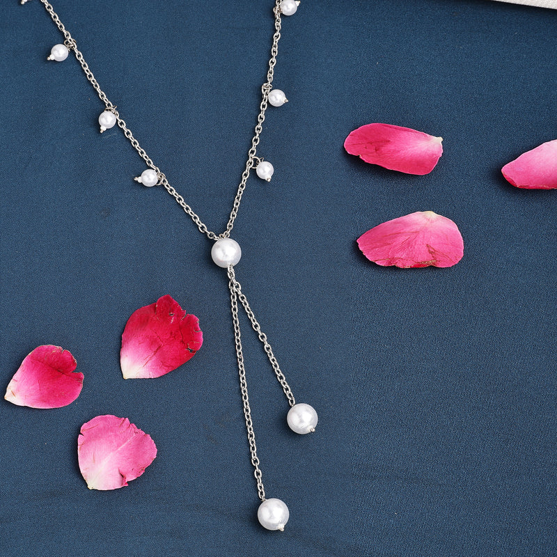 Oxidized  Small Leaf Design Pearl Necklace Set