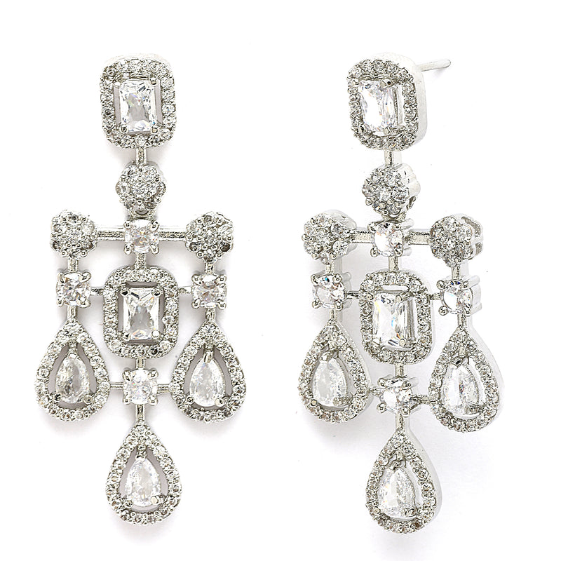 Rhodium Plated Crystal White American Diamond Stones Studded Jewellery Set