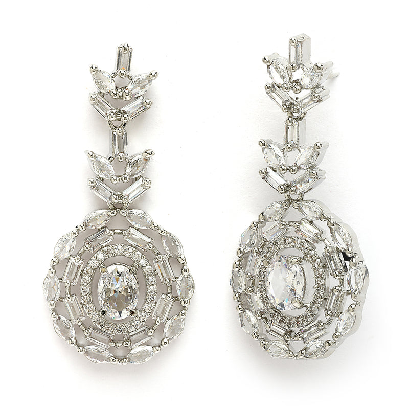 Rhodium Platted Classy Design white American Diamond Stones Studded Jewellery  Set