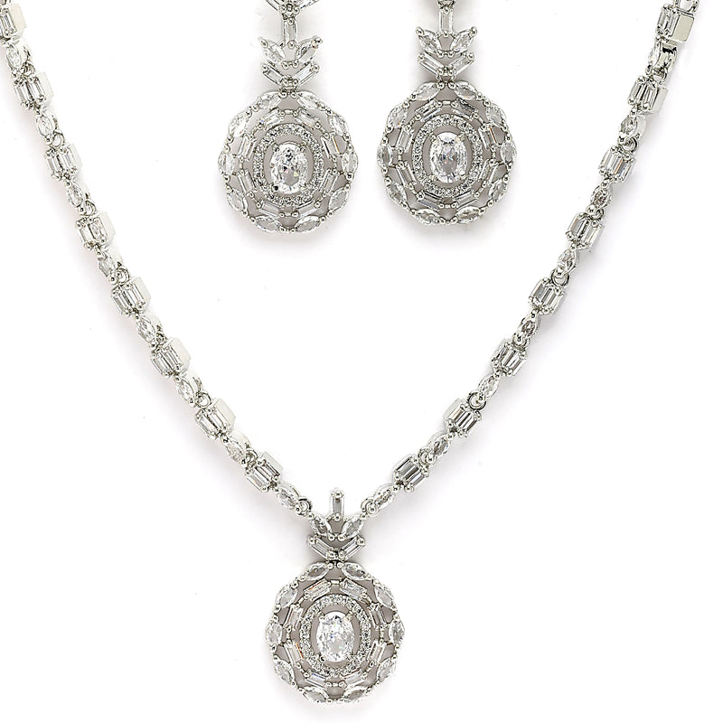 Rhodium Platted Classy Design white American Diamond Stones Studded Jewellery  Set