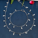 Rhodium Plated with Delicate Leaf & White Cubic Zirconia Studded Jewellery  Set