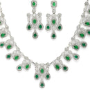 Rhodium Plated Emerald Green American Diamond Stones Studded Jewellery Set