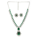 Rhodium Plated Silver Toned Square Green AD Studded Nita Ambani Necklace Set With Matching Stud Earrings Celebrity Jewellery Set