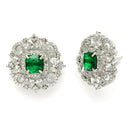 Rhodium Plated Silver Toned Square Green AD Studded Nita Ambani Necklace Set With Matching Stud Earrings Celebrity Jewellery Set