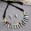 Oxidized Silver Leaf & Multicolor Pearl Studded Jewellery Set