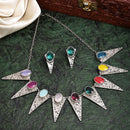 Oxidized Multicolor Cubic Zirconia Stone Studded Jewellery Set