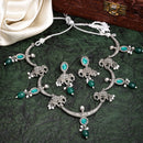 Oxidized Plated Green & Blue with Pearl & Stone Studded Jewellery Set