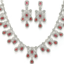 Rhodium Plated Stunning Red American Diamond Stones Studded Jewellery Set