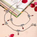 Rhodium Plated Silver Toned Red & Blue cubic Zirconia studded Charm Anklets