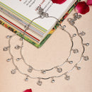 Rhodium Plated Silver Toned Heart White cubic Zirconia studded Charm Anklets