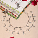 Rhodium Plated Silver Toned Leaf Red Cubic Zirconia Stone Studded Anklets