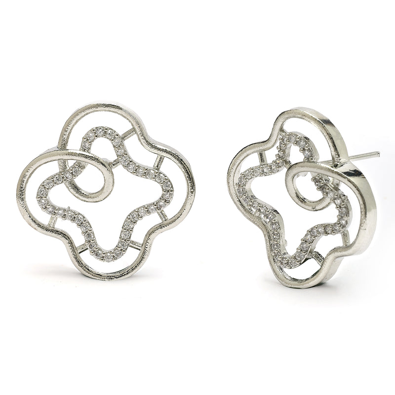 Rhodium Plated Elegant Clover Shaped American Diamond Pendant Set