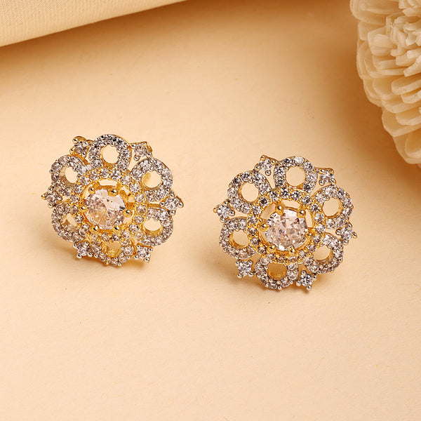 Gold Plated Dual Toned American Diamond Stud Earrings