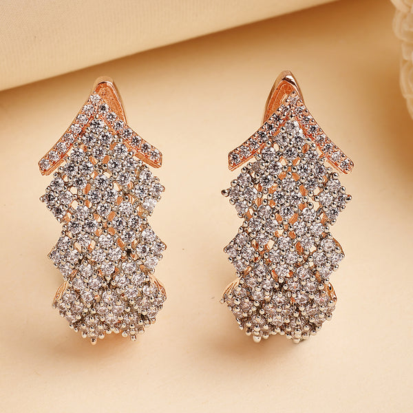 Rose Gold Plated American Diamond Small Drop Hoop Earrings