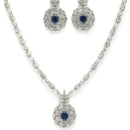 Rhodium Plated Classy Design Blue & white American Diamond Stones Studded Jewellery Set